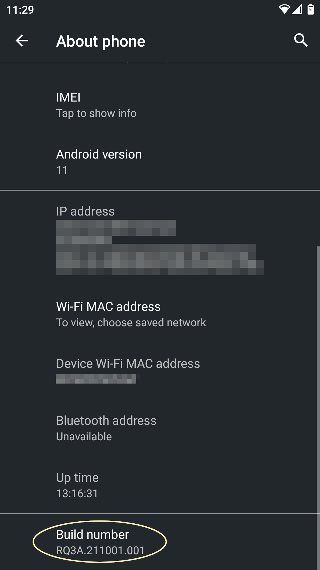 Android settings screen for enabling developer options